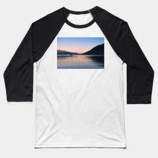 Peaceful Okanagan Lake Sunset with Sailboat View Baseball T-Shirt